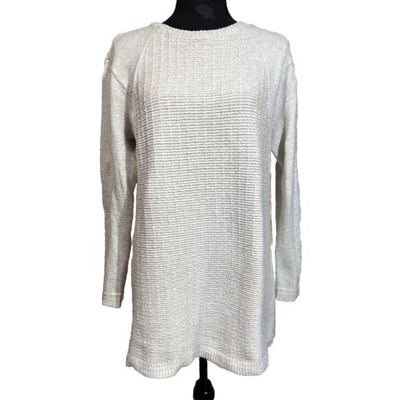 J Jill Oversized Cotton Knit Sweater Size Small Heathered Cream Pullover - Picture 1 of 11